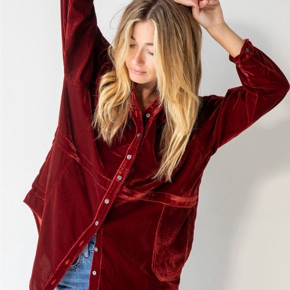 NATURAL LIFE Tops - Natural Life Laid Back Velvet Button Down